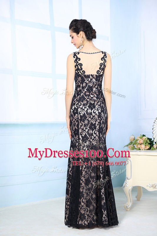 Black Scoop Neckline Lace Mother Of The Bride Dress Sleeveless Side Zipper