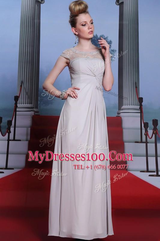 Beading and Lace and Ruching Mother Of The Bride Dress Silver Side Zipper Sleeveless Floor Length