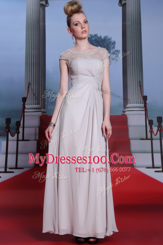 Beading and Lace and Ruching Mother Of The Bride Dress Silver Side Zipper Sleeveless Floor Length