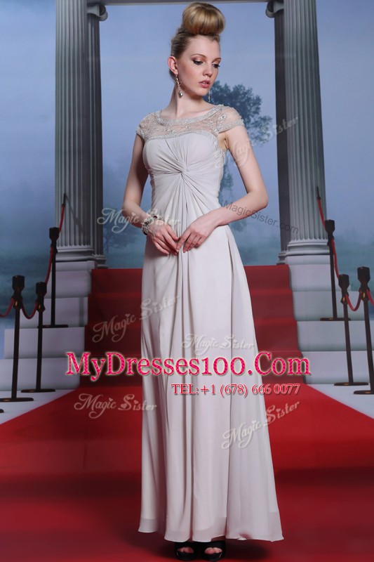 Beading and Lace and Ruching Mother Of The Bride Dress Silver Side Zipper Sleeveless Floor Length