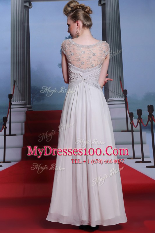 Beading and Lace and Ruching Mother Of The Bride Dress Silver Side Zipper Sleeveless Floor Length