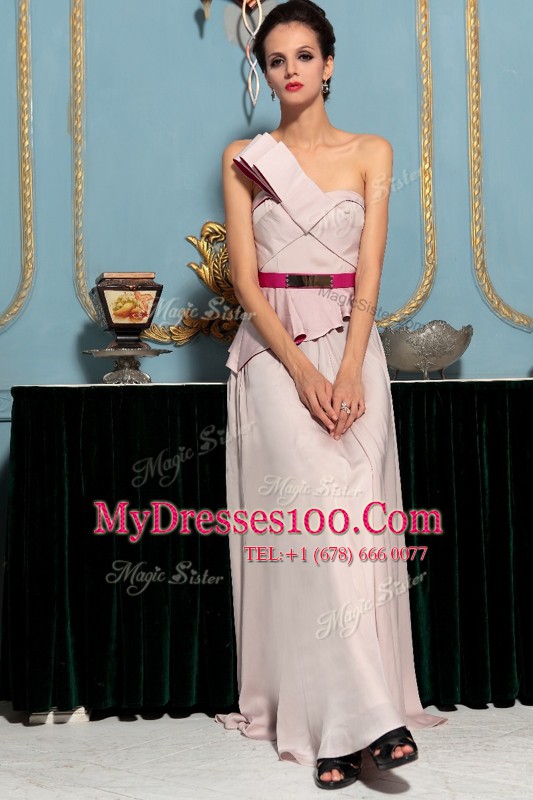 Great One Shoulder Sleeveless Side Zipper Evening Party Dresses Pink Organza
