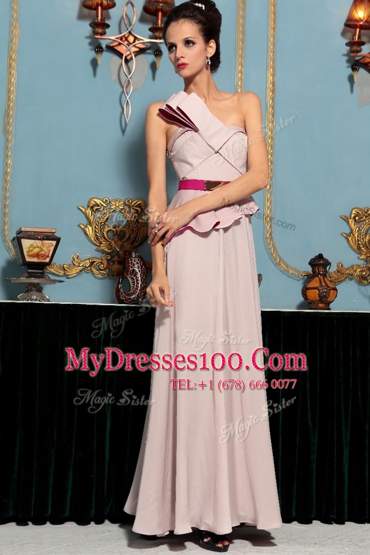 Great One Shoulder Sleeveless Side Zipper Evening Party Dresses Pink Organza