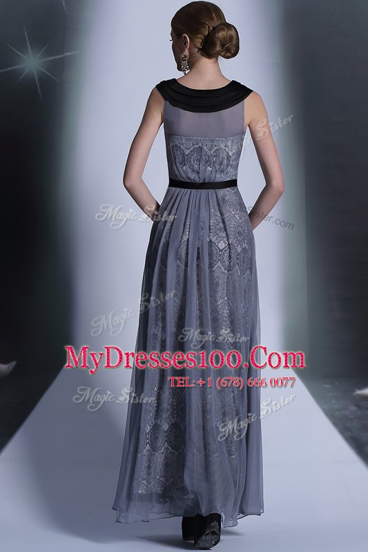 Scoop Sleeveless Side Zipper Prom Gown Grey Tulle