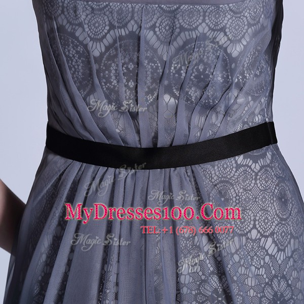 Scoop Sleeveless Side Zipper Prom Gown Grey Tulle