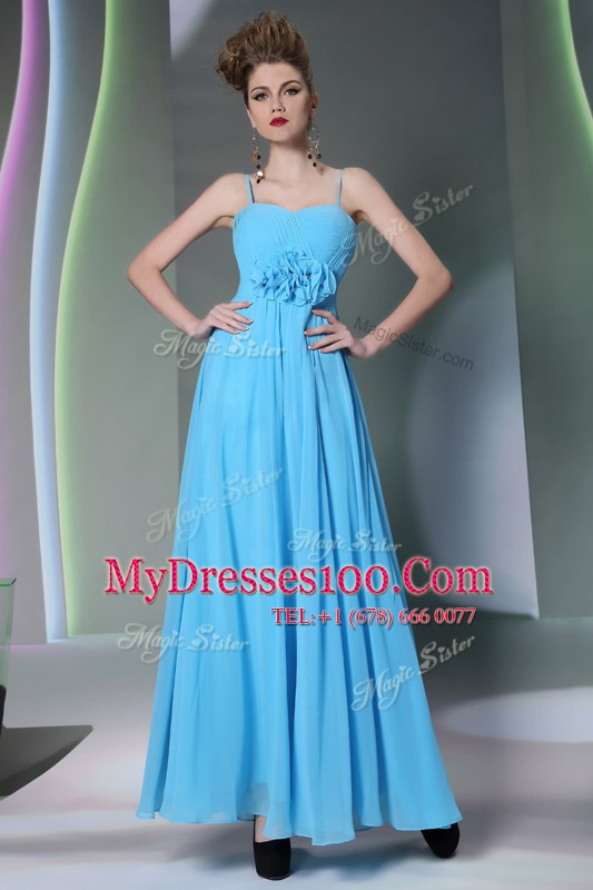Super Baby Blue Zipper Sweetheart Beading and Hand Made Flower Prom Dresses Chiffon Cap Sleeves