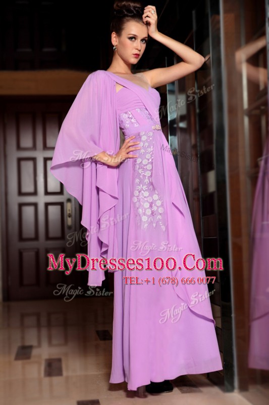 Artistic Square Half Sleeves Chiffon Mother Of The Bride Dress Beading and Ruching Side Zipper