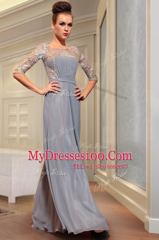 Column/Sheath Mother Of The Bride Dress Grey Square Chiffon Half Sleeves Ankle Length Side Zipper
