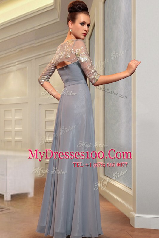 Column/Sheath Mother Of The Bride Dress Grey Square Chiffon Half Sleeves Ankle Length Side Zipper