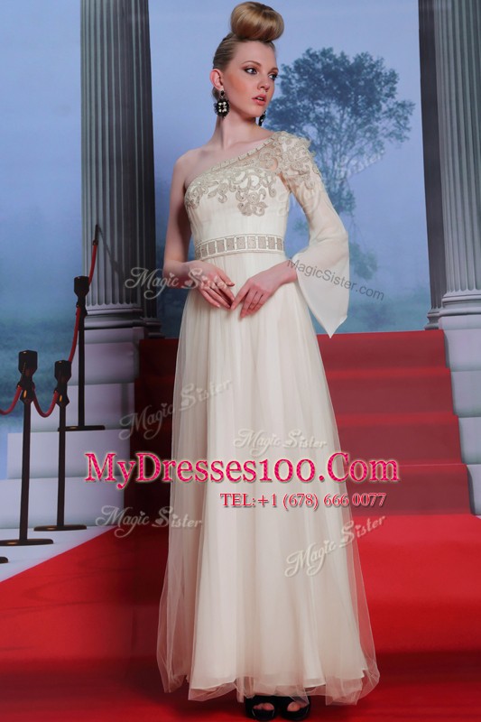 One Shoulder 3 4 Length Sleeve Beading and Appliques Side Zipper Mother Of The Bride Dress