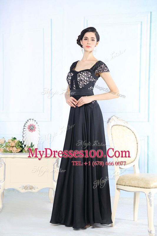 Chiffon Cap Sleeves Floor Length Formal Evening Gowns and Beading