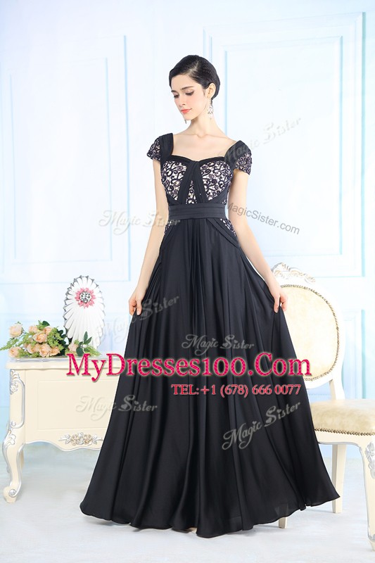 Chiffon Cap Sleeves Floor Length Formal Evening Gowns and Beading