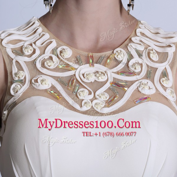 Floor Length White Dress for Prom Scoop Sleeveless Zipper
