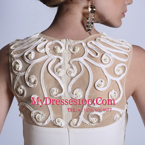 Floor Length White Dress for Prom Scoop Sleeveless Zipper