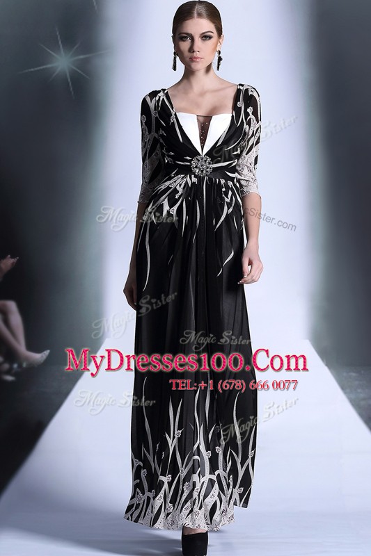 Black Square Zipper Pattern Mother Of The Bride Dress Half Sleeves