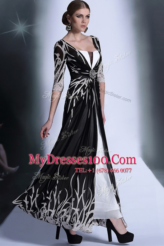Black Square Zipper Pattern Mother Of The Bride Dress Half Sleeves