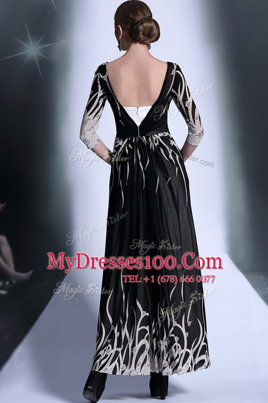 Black Square Zipper Pattern Mother Of The Bride Dress Half Sleeves