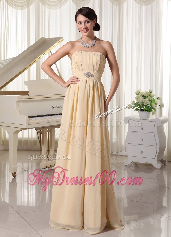 Cheap Ruching and Beading Strapless Prom Dress in Champagne