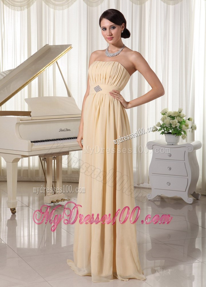 Cheap Ruching and Beading Strapless Prom Dress in Champagne