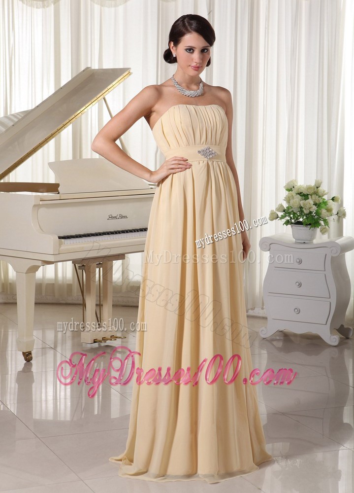 Cheap Ruching and Beading Strapless Prom Dress in Champagne
