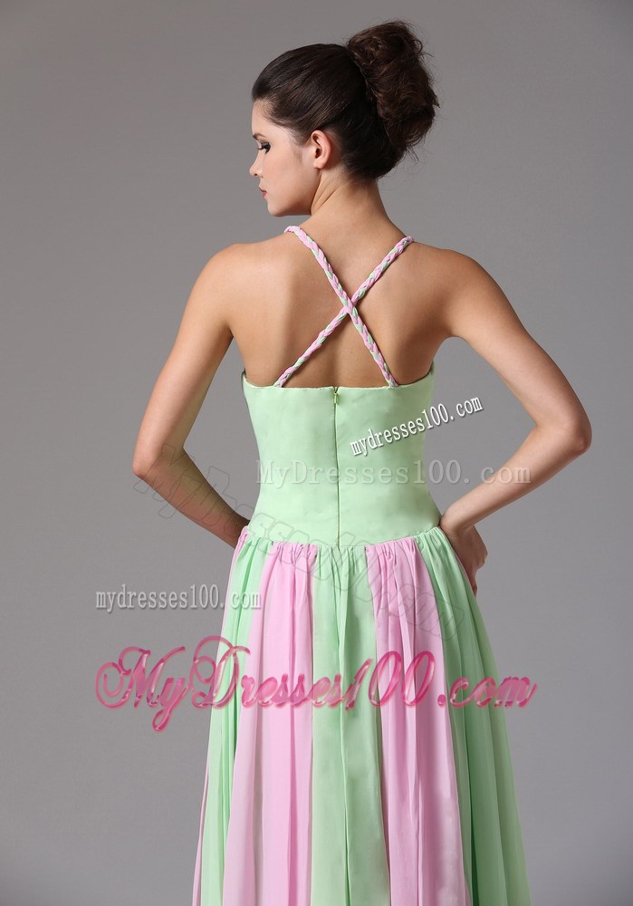 Multi-color Spaghetti Straps Ruched Bodice Prom Dress With Beading