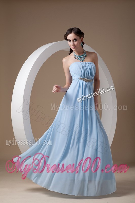 Light Blue Beading and Ruche Strapless Prom Dress in Empire