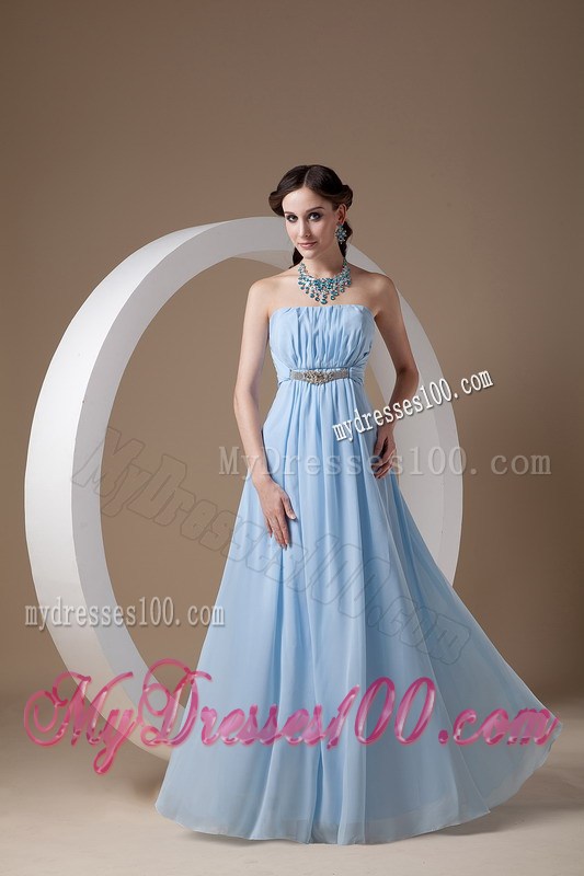 Light Blue Beading and Ruche Strapless Prom Dress in Empire
