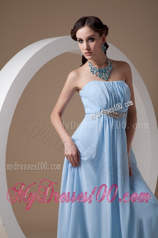 Light Blue Beading and Ruche Strapless Prom Dress in Empire