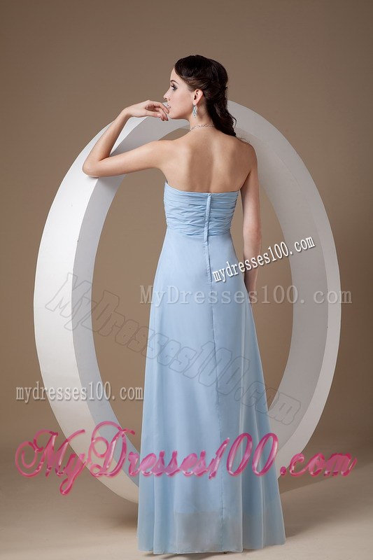 Light Blue Beading and Ruche Strapless Prom Dress in Empire