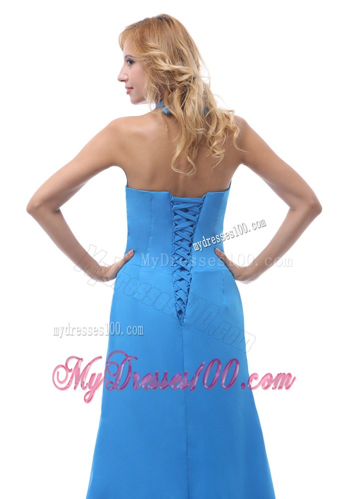2013 Sky Blue Halter Beaded Prom / Evening Dress With Brush Train For Custom Made
