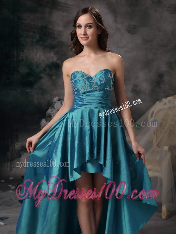 Teal Sweetheart High-low Appliques Prom Homecoming Dress
