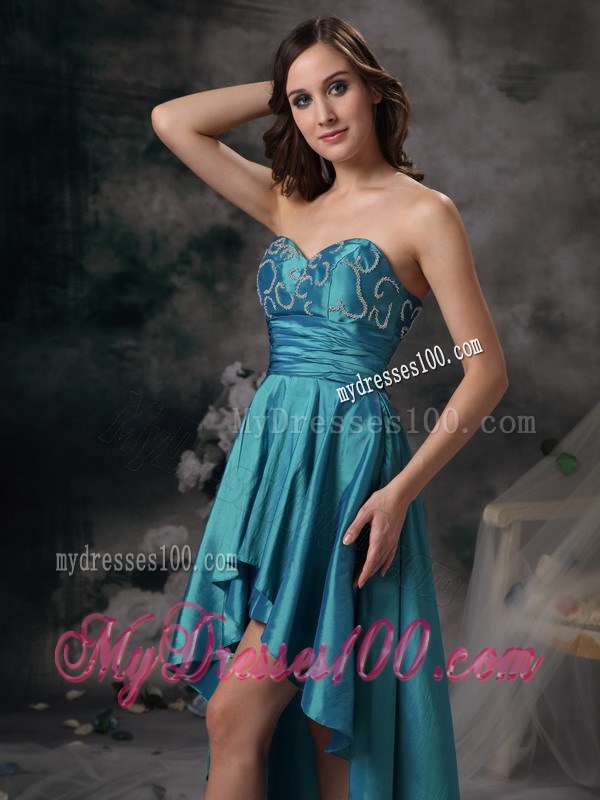 Teal Sweetheart High-low Appliques Prom Homecoming Dress