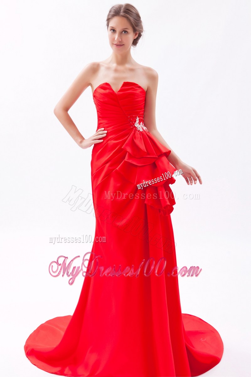 Beautiful Red Strapless Beading Prom Dress with Brush Train