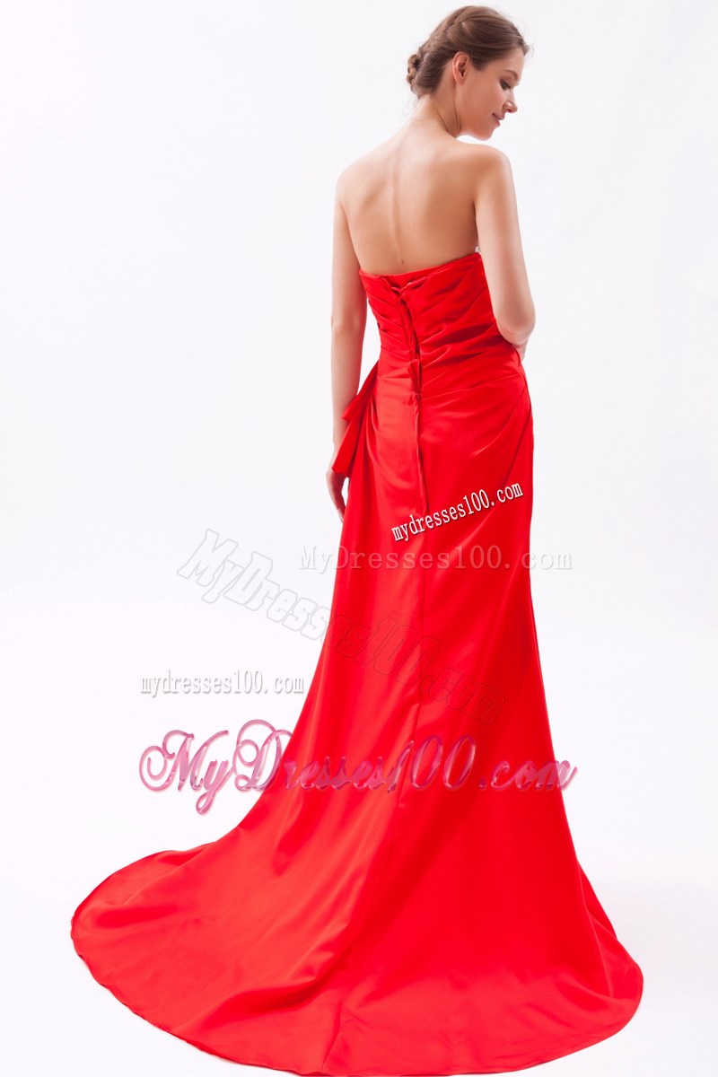 Beautiful Red Strapless Beading Prom Dress with Brush Train