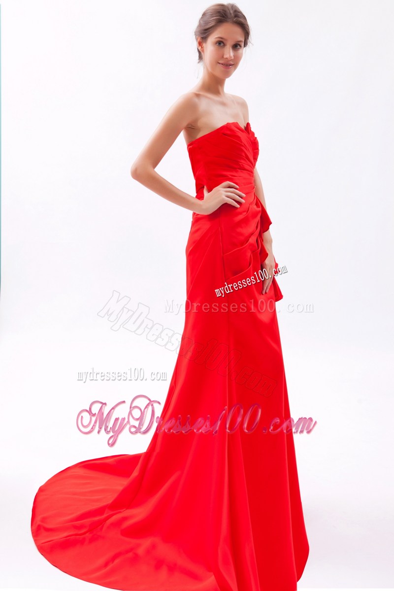 Beautiful Red Strapless Beading Prom Dress with Brush Train
