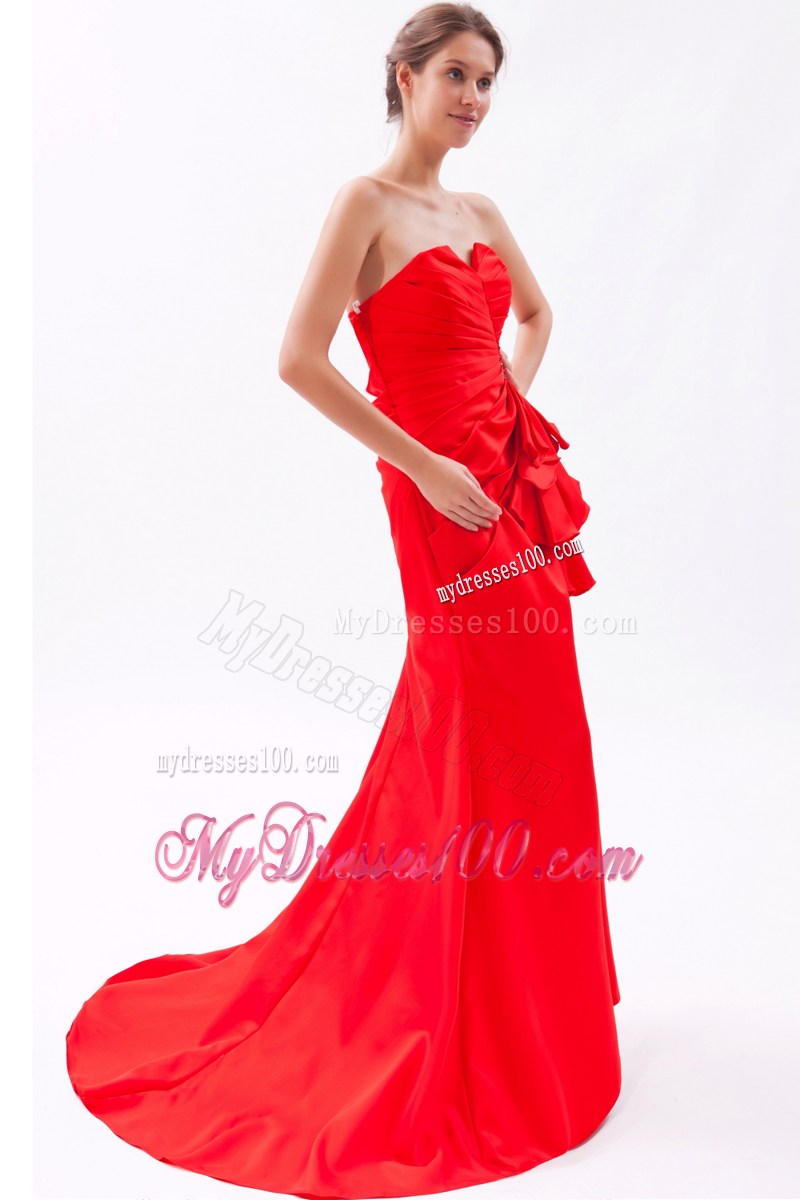 Beautiful Red Strapless Beading Prom Dress with Brush Train