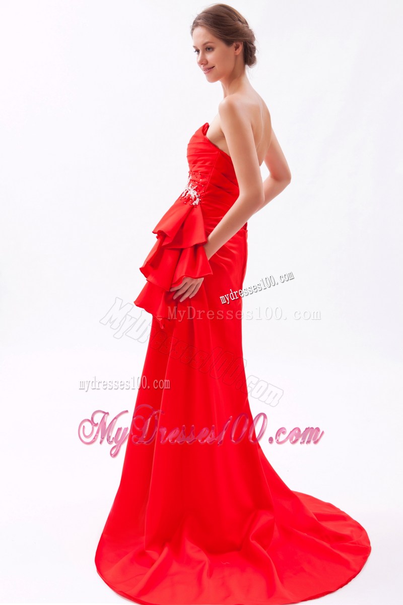 Beautiful Red Strapless Beading Prom Dress with Brush Train