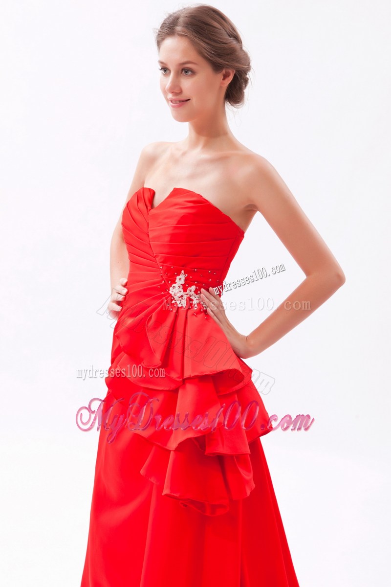 Beautiful Red Strapless Beading Prom Dress with Brush Train