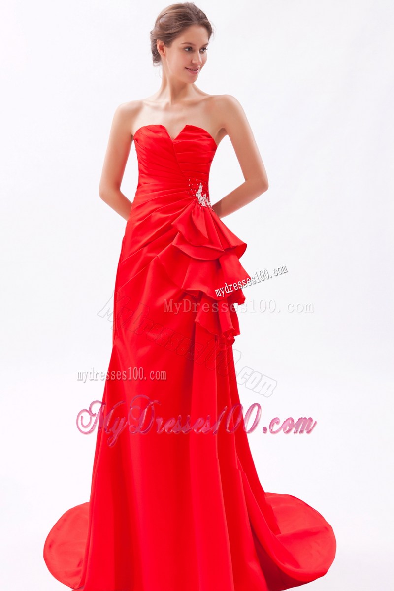 Beautiful Red Strapless Beading Prom Dress with Brush Train