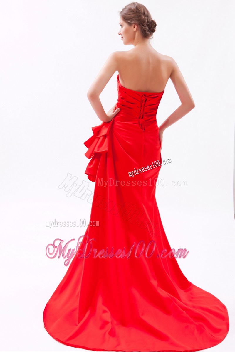 Beautiful Red Strapless Beading Prom Dress with Brush Train