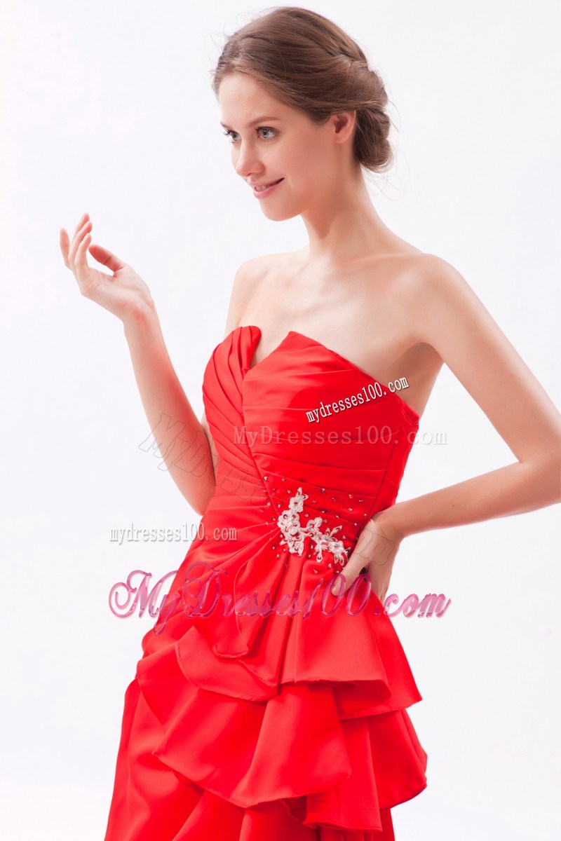 Beautiful Red Strapless Beading Prom Dress with Brush Train