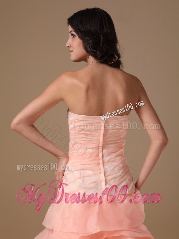 Customize Strapless Rolling Flower Prom Dress in Peach Color