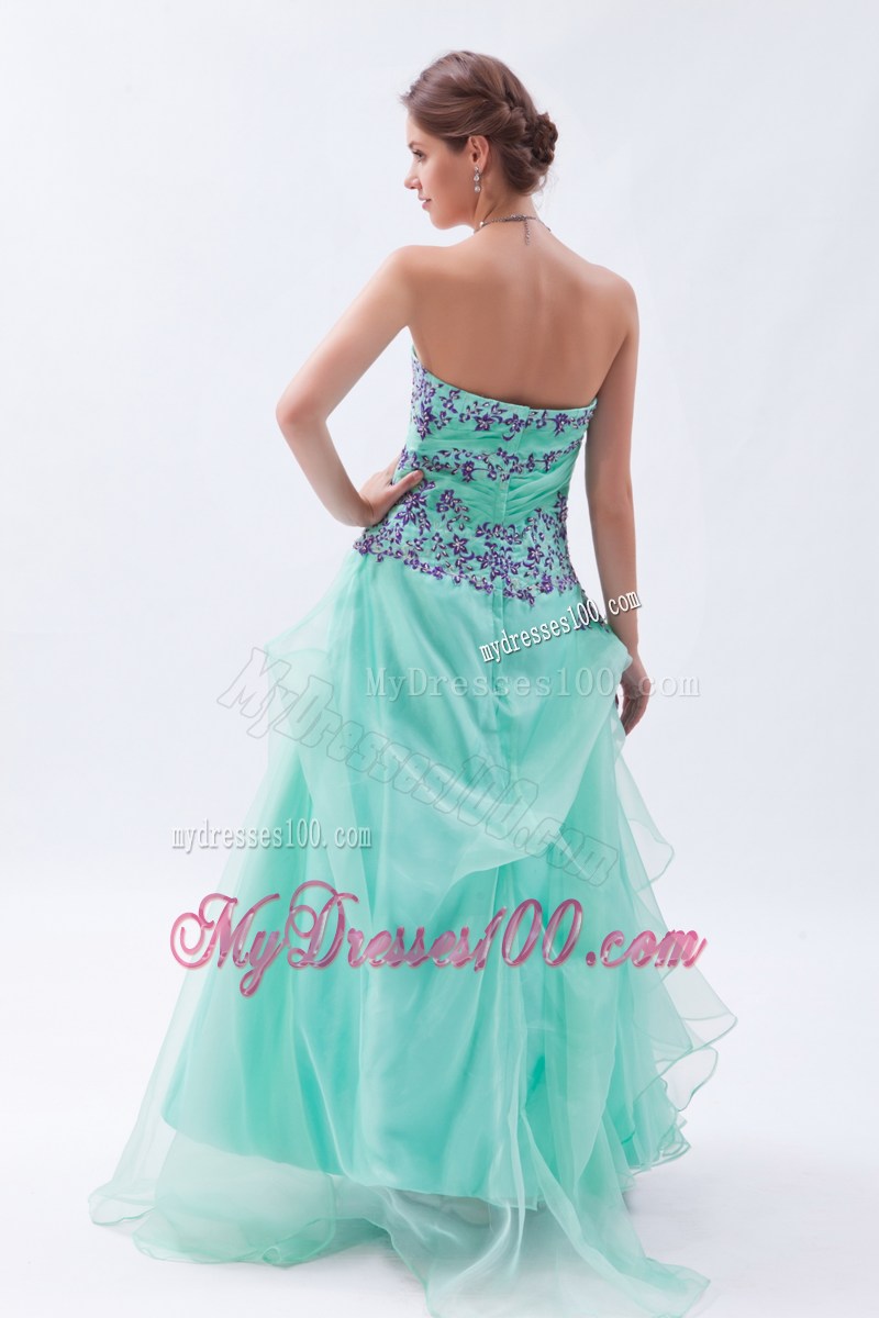 Apple Green Empire Sweetheart Appliques and Ruffles Prom Dress