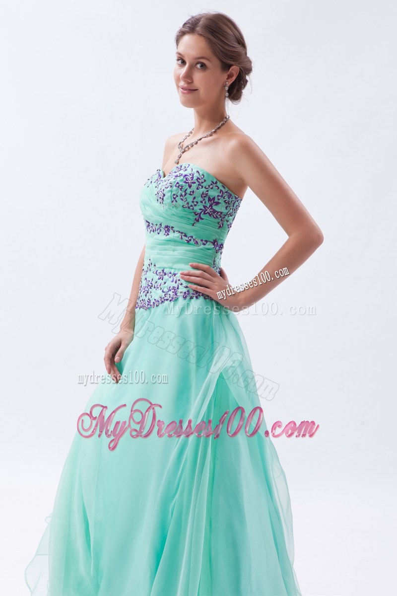 Apple Green Empire Sweetheart Appliques and Ruffles Prom Dress