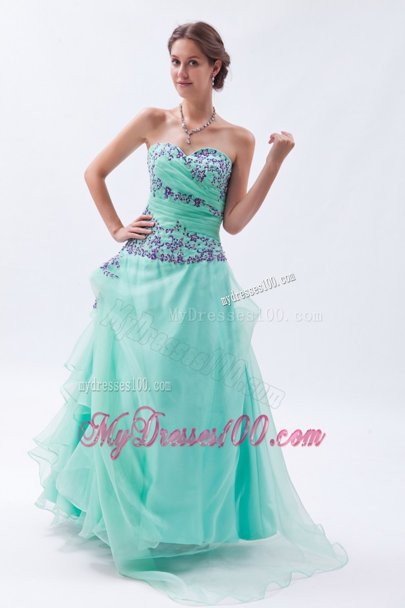Apple Green Empire Sweetheart Appliques and Ruffles Prom Dress