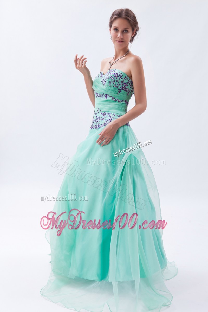 Apple Green Empire Sweetheart Appliques and Ruffles Prom Dress