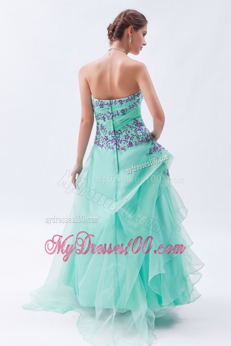 Apple Green Empire Sweetheart Appliques and Ruffles Prom Dress