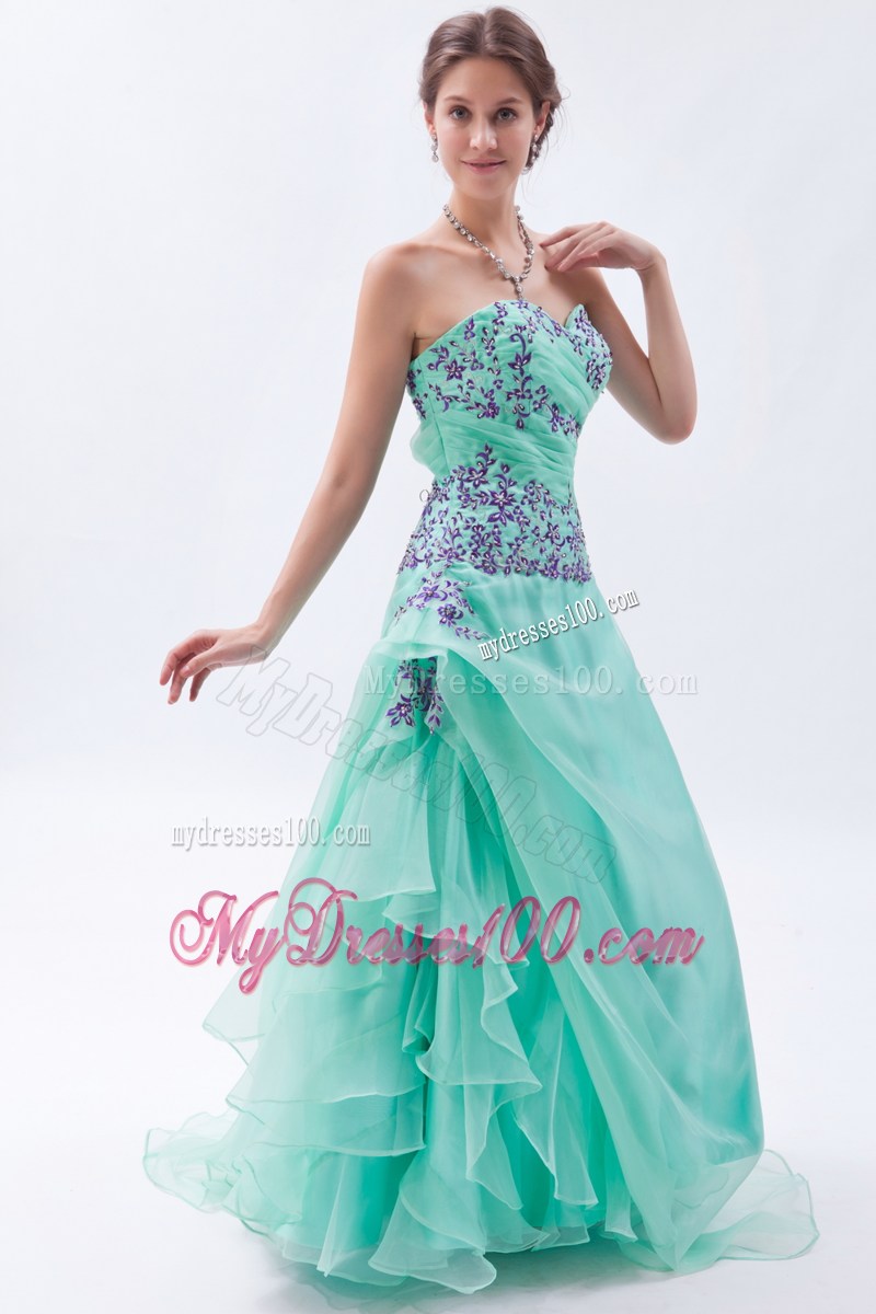 Apple Green Empire Sweetheart Appliques and Ruffles Prom Dress