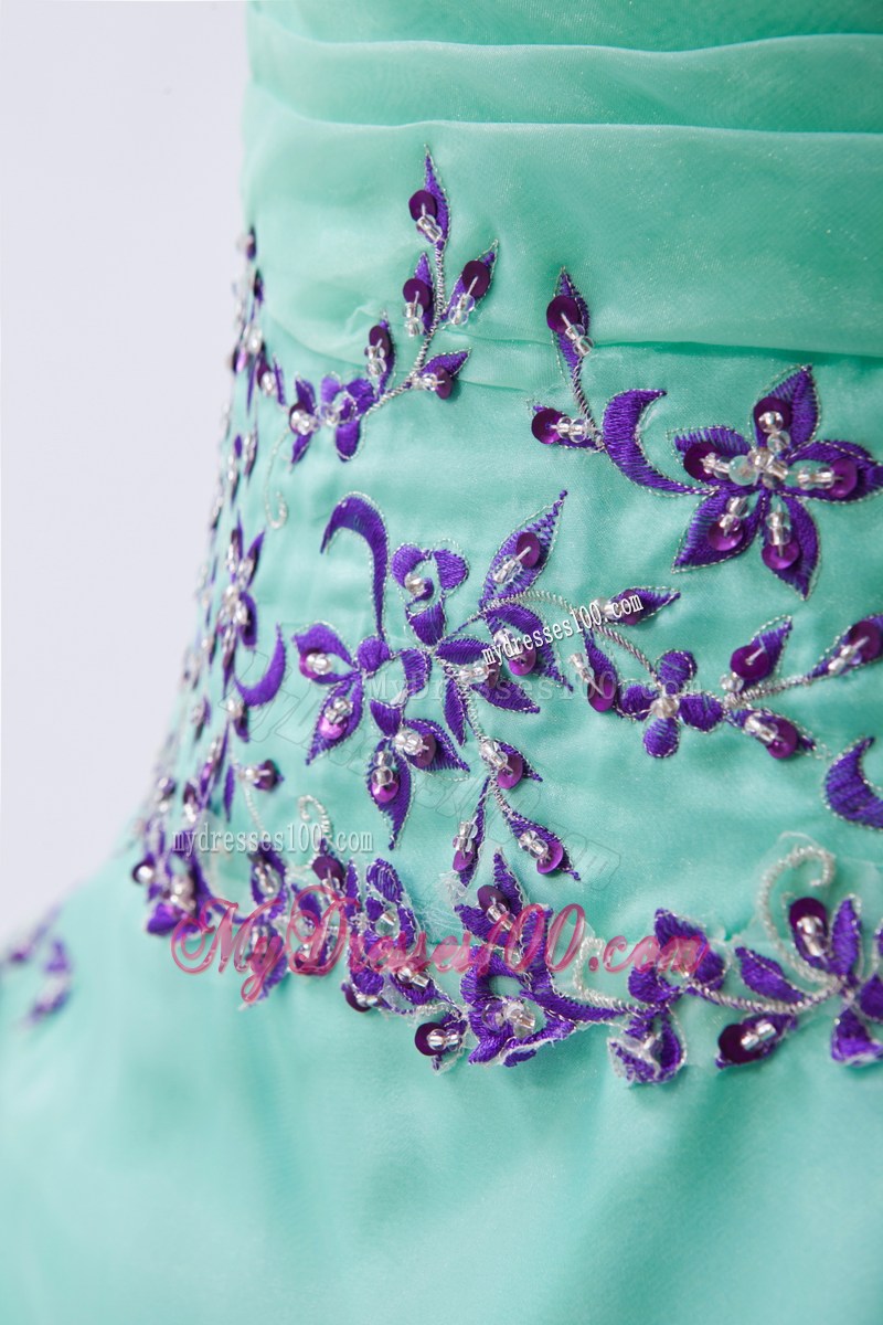 Apple Green Empire Sweetheart Appliques and Ruffles Prom Dress