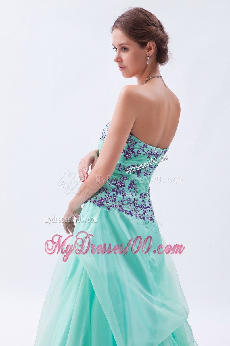 Apple Green Empire Sweetheart Appliques and Ruffles Prom Dress